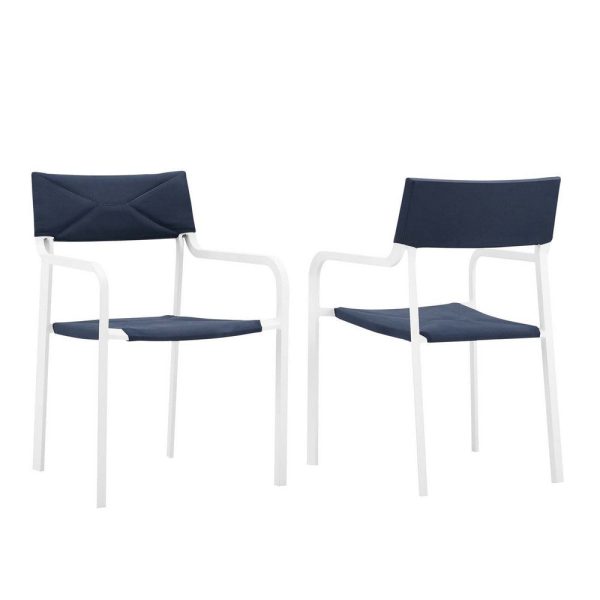 Modway EEI-3962-WHI-NAV Raleigh Lounge & Deep Seating Sets, Two Dining Armchairs, White Navy Hot on Sale