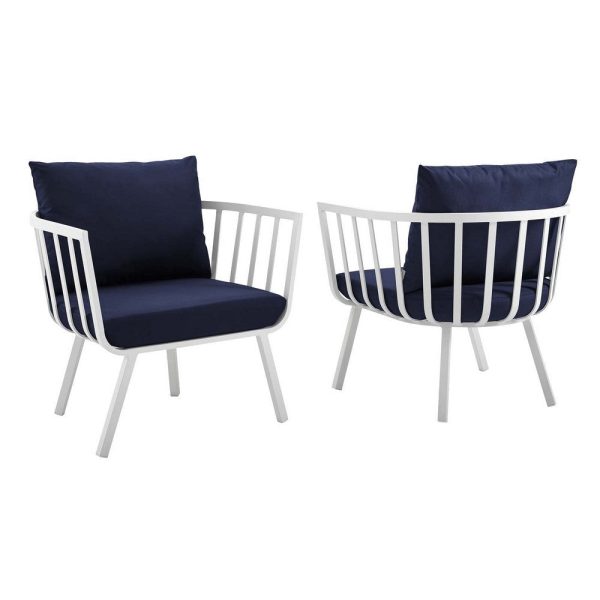 Modway Riverside Modern Fabric Outdoor Armchair in White Navy (Set of 2) Online Sale