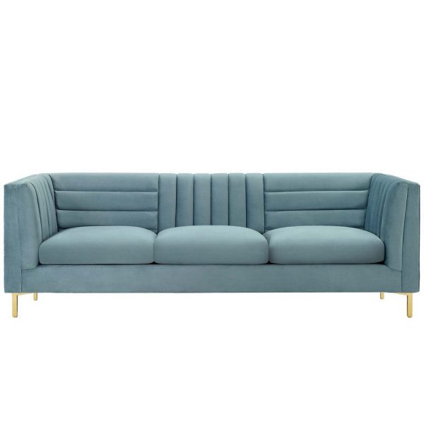 Modway Ingenuity Channel Tufted Performance Velvet Sofa, Light Blue For Cheap