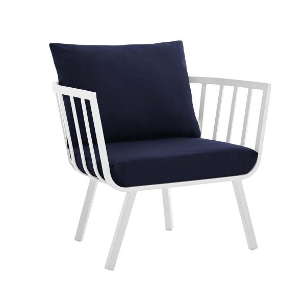 Modway Riverside Modern Fabric Outdoor Armchair in White Navy (Set of 2) Online Sale - Image 2
