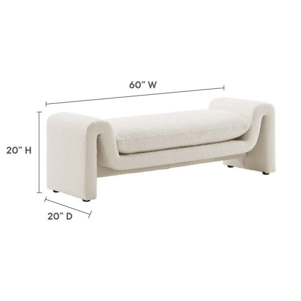 Modway EEI-6379-IVO Waverly Boucle Fabric Bench, Ivory Online Sale - Image 5