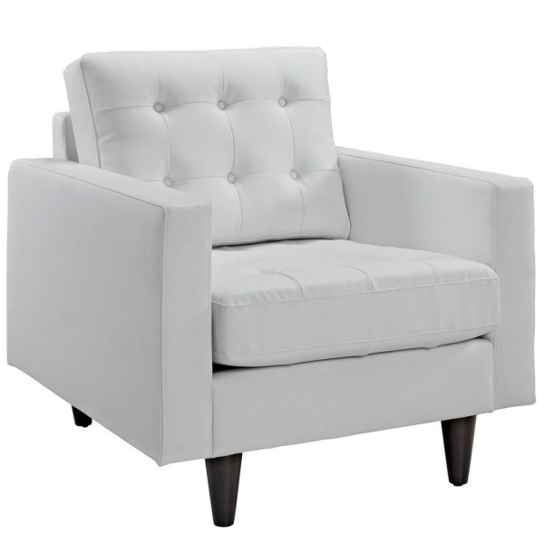 Modway Empress Mid-Century Modern Upholstered Leather Sofa and Armchair Set White on Sale - Image 3