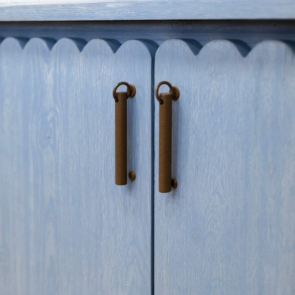 Jazz 76 Inch Sideboard Console Cabinet in Light Blue Solid Pine Wood, Gold By Casagear Home Supply - Image 3