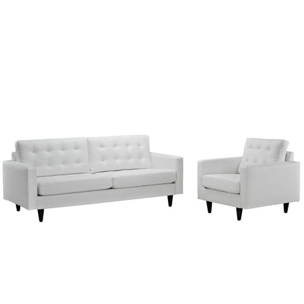 Modway Empress Mid-Century Modern Upholstered Leather Sofa and Armchair Set White on Sale - Image 2
