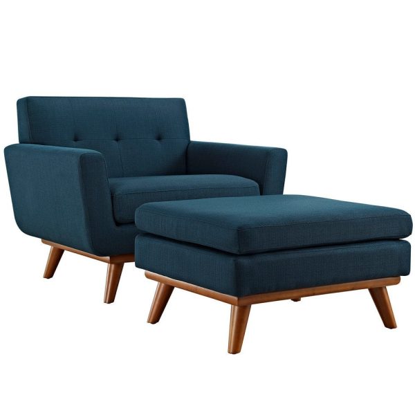 Modway Engage Mid-Century Modern Upholstered Fabric Accent Armchair and Ottoman in Azure Online