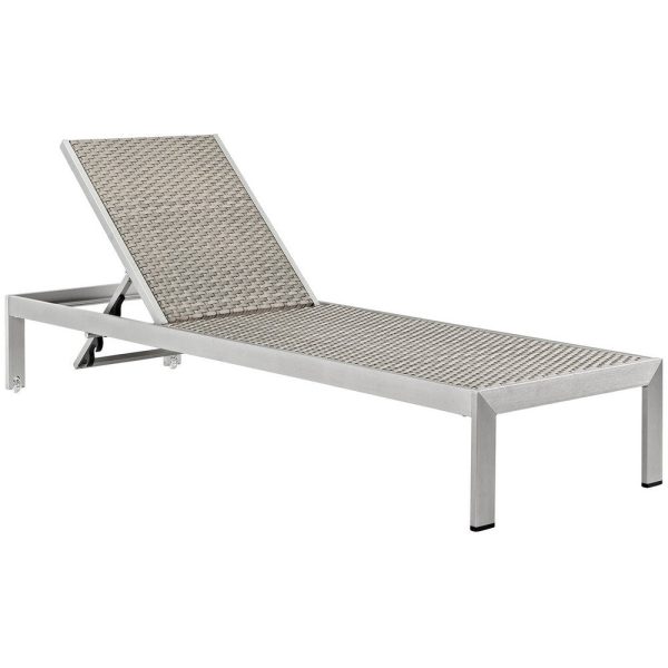 Modway Shore Aluminum Rattan Outdoor Patio Poolside Chaise Lounge Chair in Silver Gray For Sale